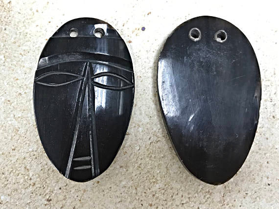 Bone/Horn Black Mask Pendant 2.5", 3mm Hole Carved tribal Pendant, African Face Mask Pendant - HF1 - BeadPrism