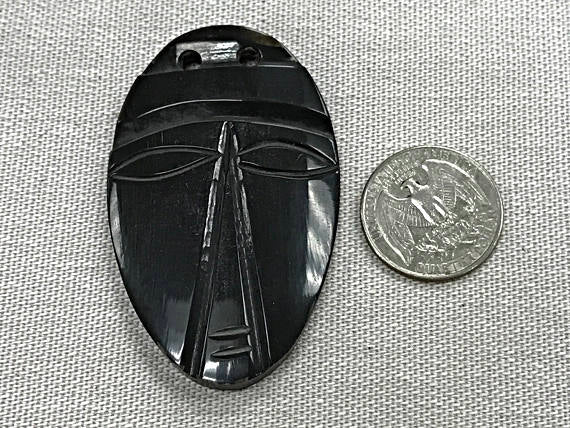 Bone/Horn Black Mask Pendant 2.5", 3mm Hole Carved tribal Pendant, African Face Mask Pendant - HF1 - BeadPrism