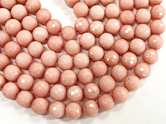 10mm Coral Pink Jade Round Gemstone Beads, Faceted 15" Strand, 38 pcs, blush Gemstone beads - SJA205 - BeadPrism