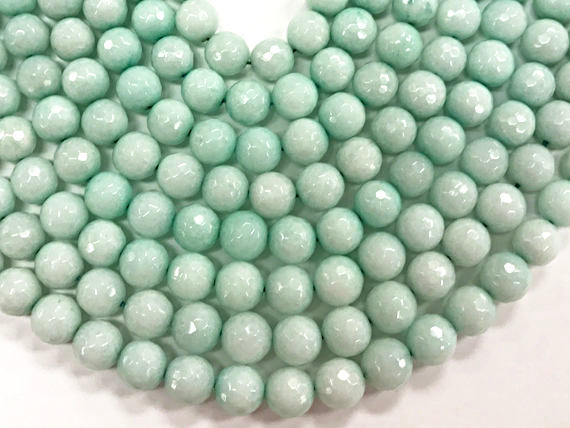 10mm Pacific Dyed Blue Jade, Faceted Round Gemstone Beads 15" strand 37 Beads Gemstones - SJA126 - BeadPrism