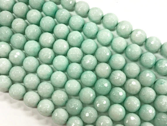10mm Pacific Dyed Blue Jade, Faceted Round Gemstone Beads 15" strand 37 Beads Gemstones - SJA126 - BeadPrism