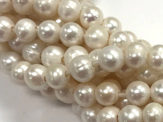 9.5mm Fresh Water Pearls, 2.5mm Large Hole, 42 beads Roundish Potato Cream Leather Pearls - FWP703 - BeadPrism
