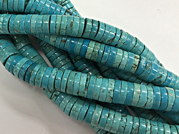 10mm Turquoise Magnasite Heishi discs, 16" strand 160 beads approximately, 10mm Rondelles - STU111 - BeadPrism