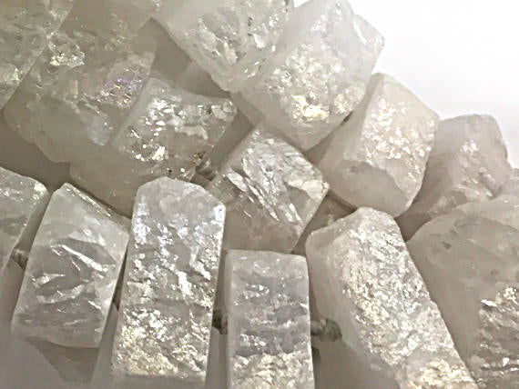 Rock Quartz Crystal Chunky Slabs white AB Mystic Titanium Coated 17" strand 27 Pcs 16x26mm - STQ110 - BeadPrism