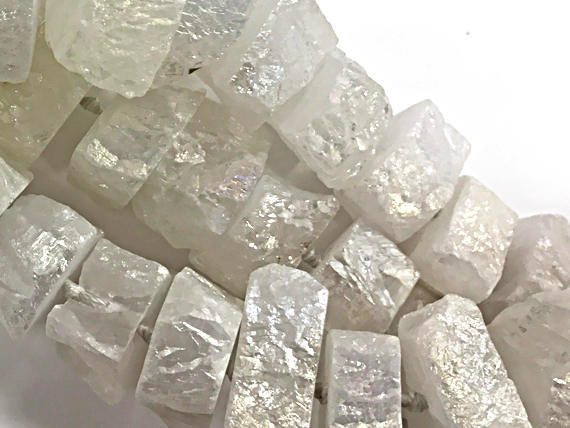 Rock Quartz Crystal Chunky Slabs white AB Mystic Titanium Coated 17" strand 27 Pcs 16x26mm - STQ110 - BeadPrism