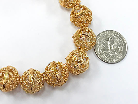 16mm 24K Gold Plated Bead, 8" Strand 12 Beads Anti Tarnish, 24K Gold Plated Copper Handmade - GPC010 - BeadPrism