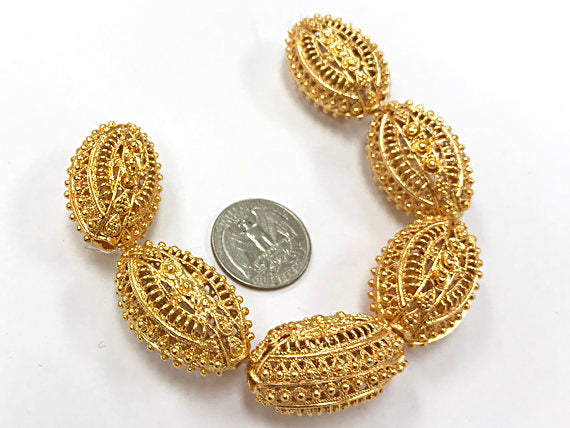 Focal Bead 24K Gold Plated Bead 34x19mm 6 Bead Anti Tarnish 24K Gold Plated Copper Handmade - GPC021 - BeadPrism