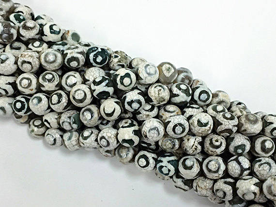 25% OFF 10mm Tibet Agate White Ivory Grey Cream Green Gemstone Beads Full 15" 37Bead Strand- SAGT361 - BeadPrism
