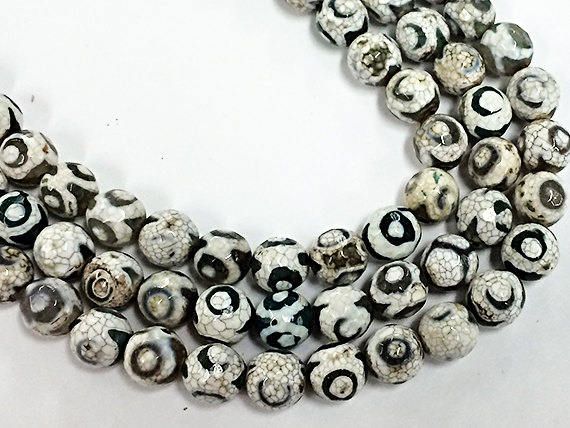 25% OFF 10mm Tibet Agate White Ivory Grey Cream Green Gemstone Beads Full 15" 37Bead Strand- SAGT361 - BeadPrism