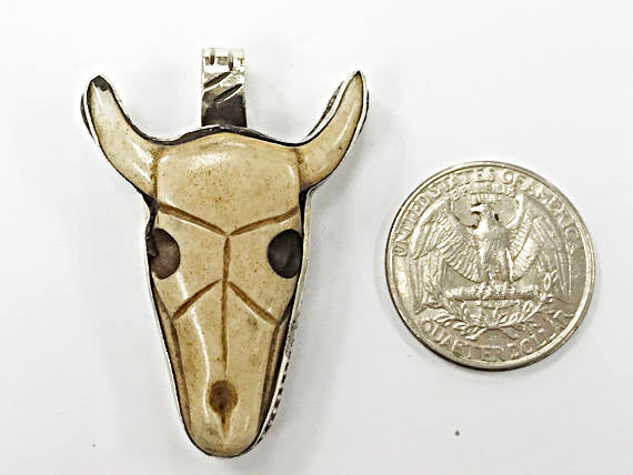Cattle Skull Cream Color Bone Nepalese Pendant, 2.25 inch  - AP451 - BeadPrism