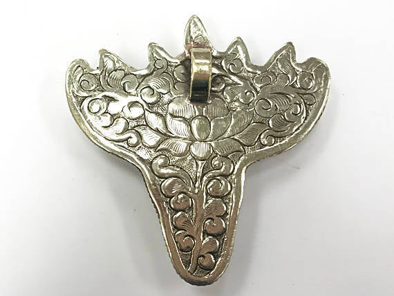 Nepal Cattle Skull with flowers 3" Longhorn Buffalo Pendant Indian Charm detail work on back - AP464 - BeadPrism