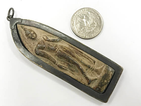 Thai Buddha Large Pendant 3.5" Bronze brass antiqued, Yoga, Buddhist, Meditation Pendant - AP453I - BeadPrism