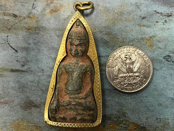 Thai Buddha Pendant 2.4" brass antiqued Large pendant, Meditation Yoga pendant, Etsy Studio - AP453J - BeadPrism