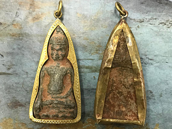 Thai Buddha Pendant 2.4" brass antiqued Large pendant, Meditation Yoga pendant, Etsy Studio - AP453J - BeadPrism