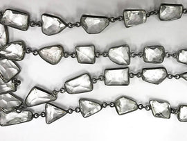 Crystal quartz Gemstone Chain By Foot Sterling Silver 1 Feet Faceted Irregular Cut Oxidized - CHGS29 - BeadPrism