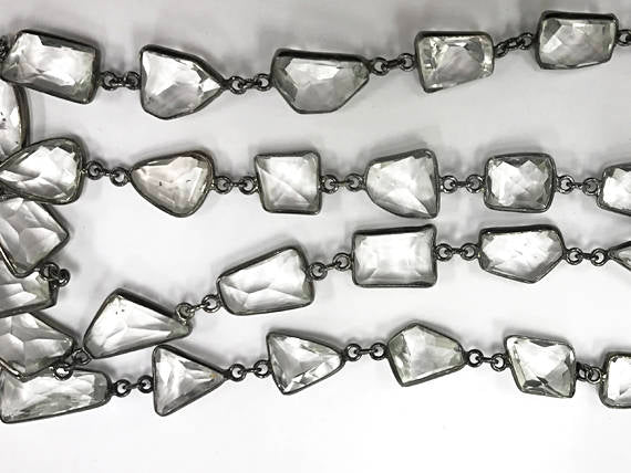 Crystal quartz Gemstone Chain By Foot Sterling Silver 1 Feet Faceted Irregular Cut Oxidized - CHGS29 - BeadPrism