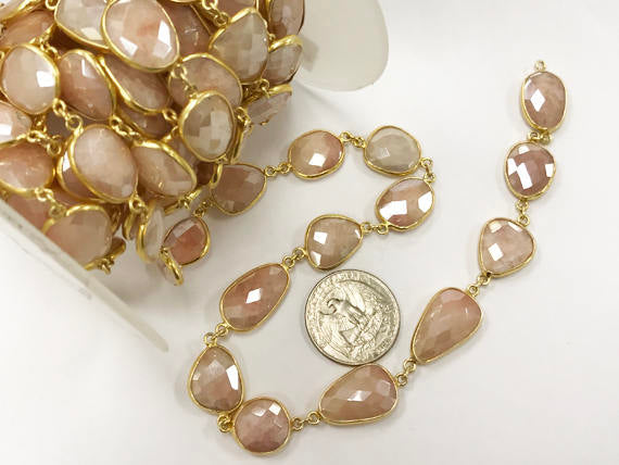 Quartz Gemstone Chain Faceted Mystic Pink 14-21mm Vermeil Gold plated Sterling silver 1 Ft - CHGS31 - BeadPrism