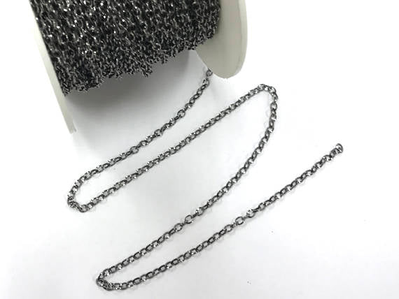 3 Feet 3mm Oxidized Sterling Silver Chain, Diamond Cut Cable Chain, Made in Italy - SC385 - BeadPrism
