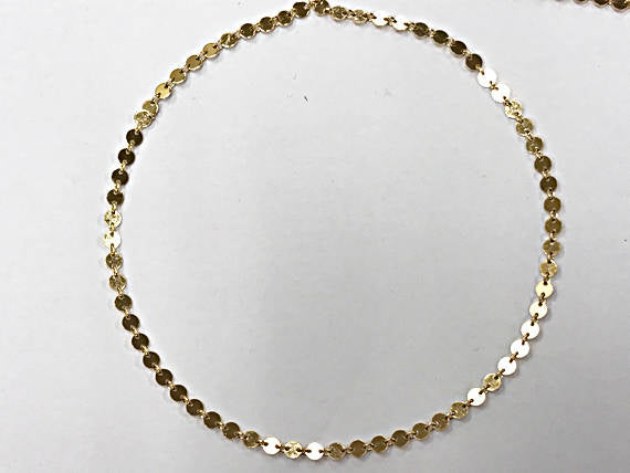 14K Gold Filled 4mm Disc link Lariat Chain, 14K Nude Sequine Chain by Foot, Choose Quantity - GC387 - BeadPrism