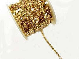 14K Gold Filled 4mm Disc link Lariat Chain, 14K Nude Sequine Chain by Foot, Choose Quantity - GC387 - BeadPrism