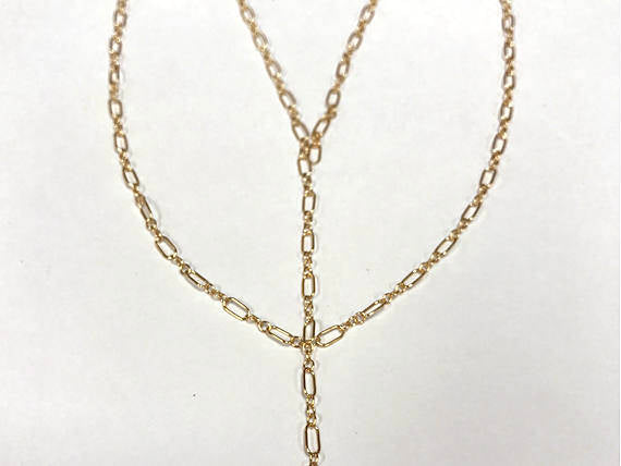 Lariat Chain By Foot, 14K Gold Fill Double Bar Chain 2mm, Dapped Chain, Wholesale - GC384 - BeadPrism