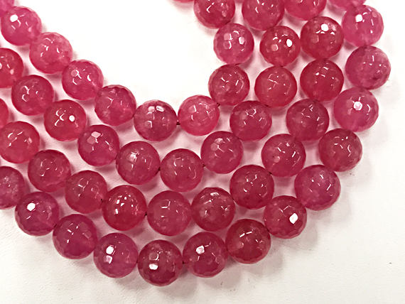 10mm Ruby Pink Jade Faceted Round Bead 15.5 inch Strand, 39 Beads - SJA112 - BeadPrism