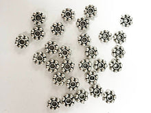 Load image into Gallery viewer, 100 Pc Daisy Beads Pewter 5.5 mm Antique Silver, 5mm daisy spacer beads, 1.5mm hole BULK - PBF131 - BeadPrism