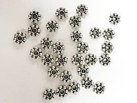 100 Pc Daisy Beads Pewter 5.5 mm Antique Silver, 5mm daisy spacer beads, 1.5mm hole BULK - PBF131 - BeadPrism