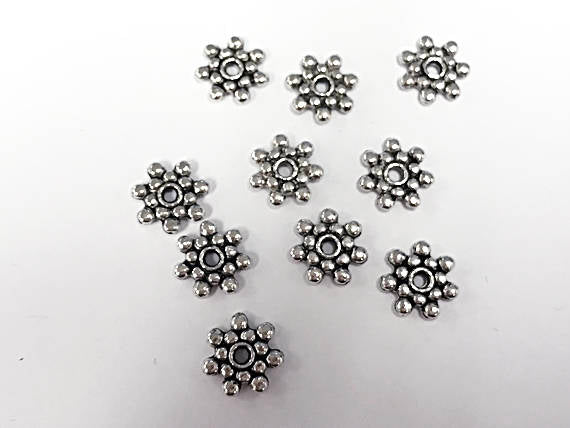 50 Pcs 8mm Silver Tone Pewter Daisy Spacer Beads, 1.5mm Hole -  PBF134 - BeadPrism