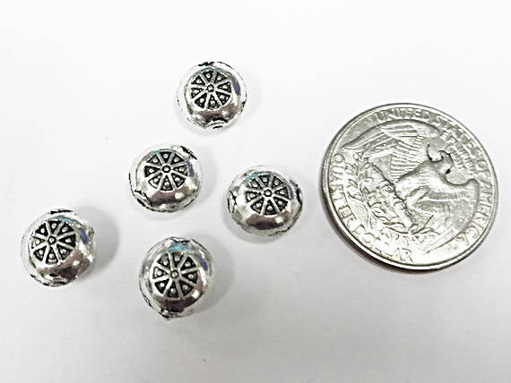 20 Pc 10mm Silverl Bead  Antique Silver Finish Pewter, 10mm x 6mm , 1mm hole BULK Wholesale - PBF249 - BeadPrism