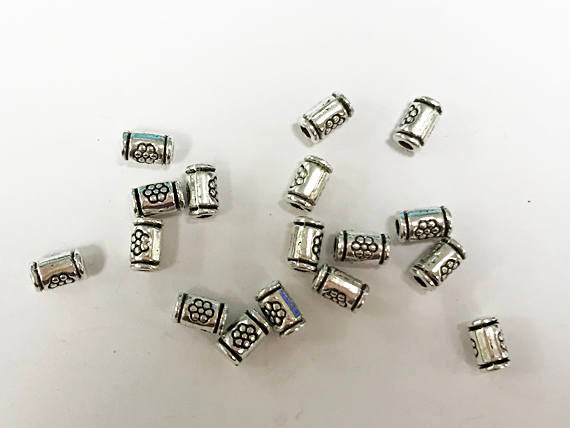 100 Pc Pewter Thai Karen Silver Style Tube  Bead 5x3mm, 1.5mm Hole  -  PBF305 - BeadPrism