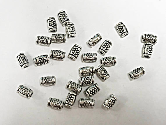 100 Pc Pewter Thai Karen Silver Style Tube Bead, 4x2.5mm 1.2mm Hole, tiny silver tube beads - PBF301 - BeadPrism