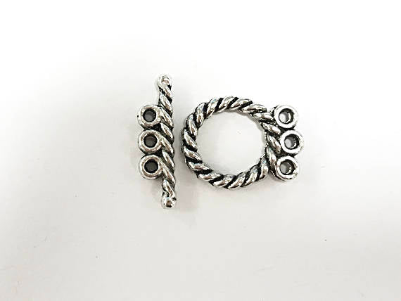 10 Sets Silver Toggle Clasps 16mm PEWTER , 3 strand toggle clasps- PBF102 - BeadPrism