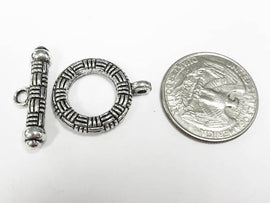 5 Sets Silver Toggle Clasps 24mm PEWTER, Decorative toggle clasps - PBF183 - BeadPrism