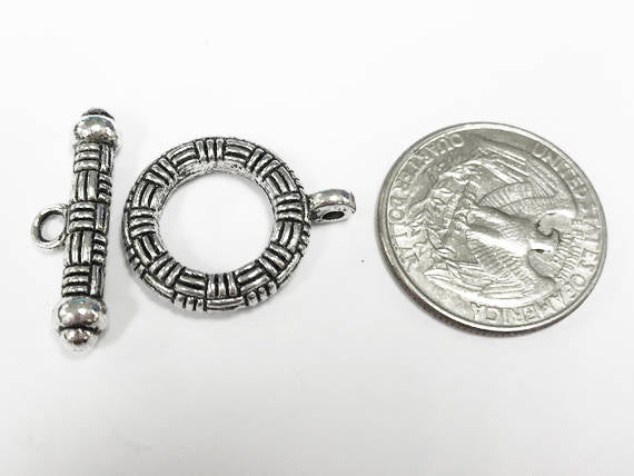 5 Sets Silver Toggle Clasps 24mm PEWTER, Decorative toggle clasps - PBF183 - BeadPrism
