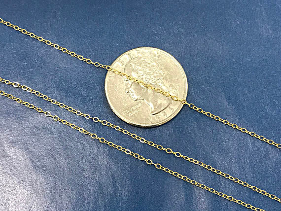 3 Ft - Gold Filled Chain Flat Cable 1.5mm, Gold Filled Chain By Feet -Gold Filled Chains -  GC300-3 - BeadPrism