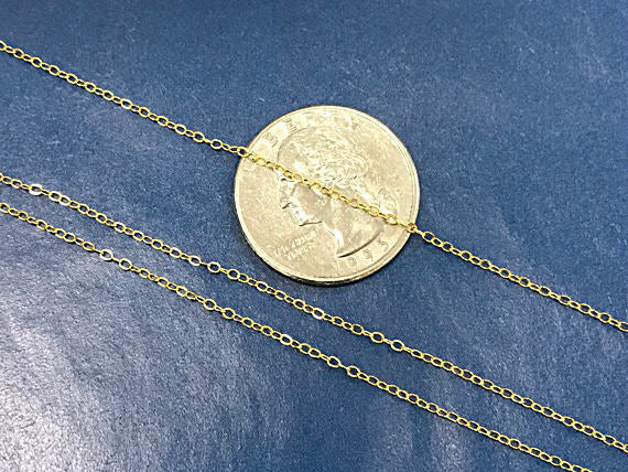 25 Ft - Gold Filled Chain Flat Cable 1.5mm, Gold Filled Chain By Feet, Gold Filled Chains - GC300-25 - BeadPrism