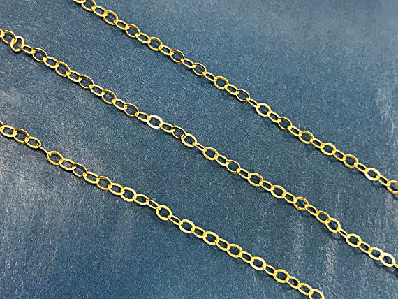 3 Ft - Gold Filled Chain Flat Cable 2.5mm, Gold Filled Chain By Feet -Gold Filled Chains -  GC302-3 - BeadPrism