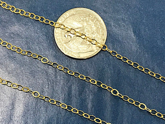 3 Ft - Gold Filled Chain Flat Cable 2.5mm, Gold Filled Chain By Feet -Gold Filled Chains -  GC302-3 - BeadPrism