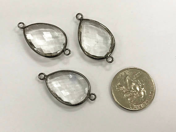 10 Pcs Crystal Quartz Gunmetal Bezel Pear/Teardop shape Connector 35mm x 20mm, Wholesale - BZL102-10 - BeadPrism
