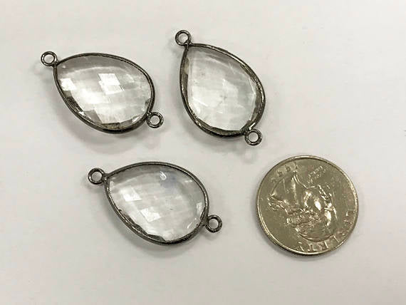 1 Pcs Crystal Quartz Gunmetal Bezel Pear/Teardop shape Connector 35 x 20mm Bezel Connectors - BZL102 - BeadPrism