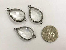 Load image into Gallery viewer, 1 Pcs Crystal Quartz Gunmetal Bezel Pear/Teardop shape Connector 35 x 20mm Bezel Connectors - BZL102 - BeadPrism
