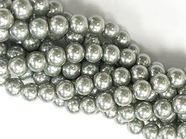 8mm Round Glass Pearls silver light  Grey, 16 inch strand, 54 beads - GP08xx-Silver GRey - BeadPrism