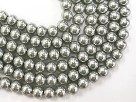 8mm Round Glass Pearls silver light  Grey, 16 inch strand, 54 beads - GP08xx-Silver GRey - BeadPrism
