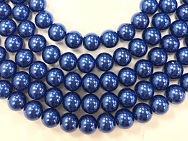 8mm Round Glass Pearls Royal Blue, 16 inch strand, 54 beads - GP08xx-Royal blue - BeadPrism