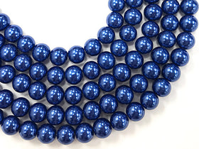8mm Round Glass Pearls Royal Blue, 16 inch strand, 54 beads - GP08xx-Royal blue - BeadPrism