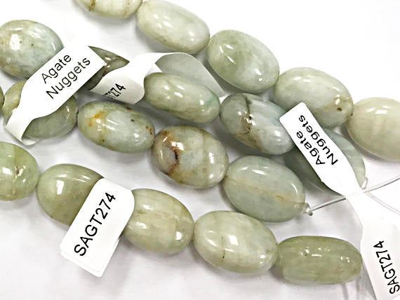 Aqua Blue Agate Oval beads 20 pcs 15.5" strand 20mm x 15mm x 10mm Aqua Blue Gemstone beads - SAGT274 - BeadPrism