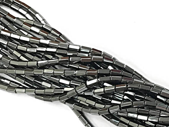 Hematite Gunmetal Beads Hexagon tubes 5mm x 3mm 16" strand 85 beads - SHM5-GM Gunmetal Hematite Bead - BeadPrism