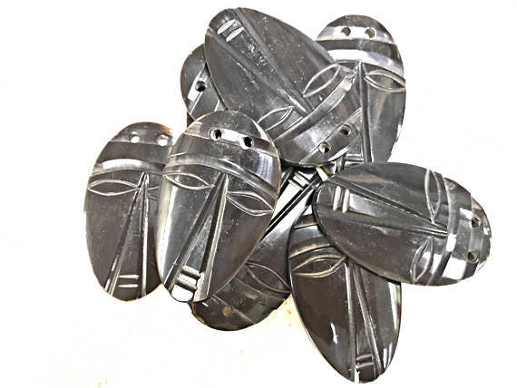 Bone/Horn Black Mask Pendant 2.5", 3mm Hole Carved tribal Pendant, African Face Mask Pendant - HF1 - BeadPrism