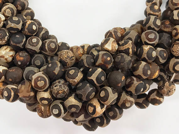 8mm Matte Tibet Agate Gemstone Brown Beads Strand Hand Painted Full 47 Beads DZI Eye Tibet - SAGT360 - BeadPrism